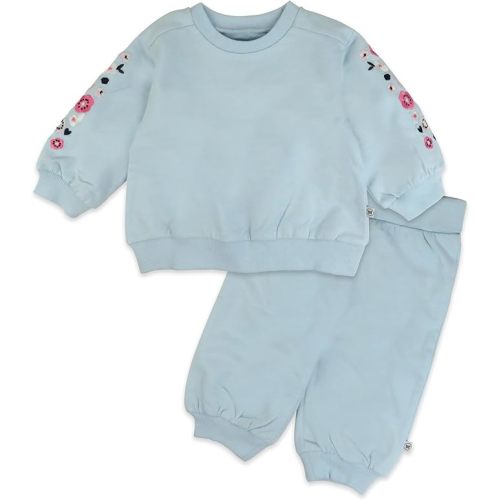 HonestBaby baby-girls 2-piece Cozy Sweatsuit With Embroidered Sleeve 100% Organic Cotton for Infant Baby and Toddler, Girls