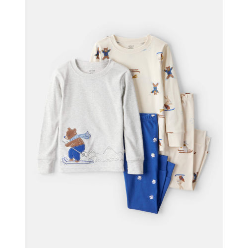 Baby Boy Woodland Print Cotton Long-Sleeve Snug Fit 4-Piece Pajamas - White/Blue | Carter's