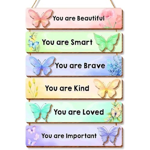 Butterfly Inspirational Quote Wall Art for Teen Girl,You Are Beautiful Wooden Hanging Signs for Girls Room Toddler Nursery Playroom Classroom Decor