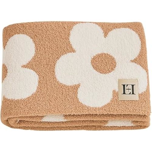 Retro Daisy Flower Baby Blanket 28"x40" - DreamSoft Throw for Crib, Stroller or Car Seat - Soft Receiving Blanket/Newborn Nursery Gift Essential for Toddler, Infant, Kids, Boys & Girls (Cafe/White)