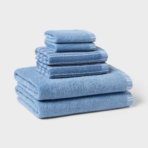 6pc Everyday Striped Dorm Towel Set Blue/White - Room Essentials™