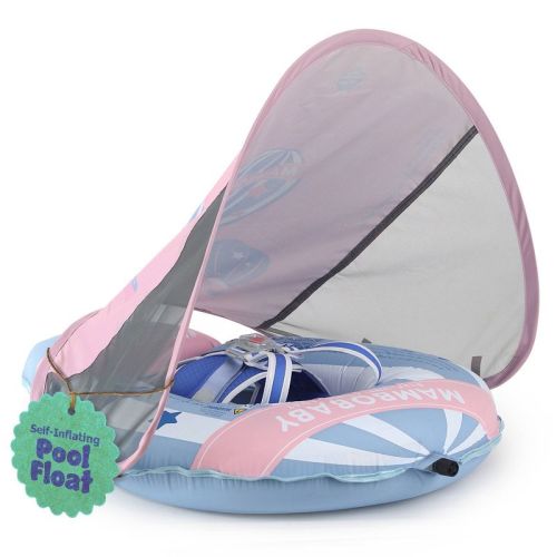 Mambobaby Light Traveler Baby Pool Float with Canopy Hot Air Balloon- Pink