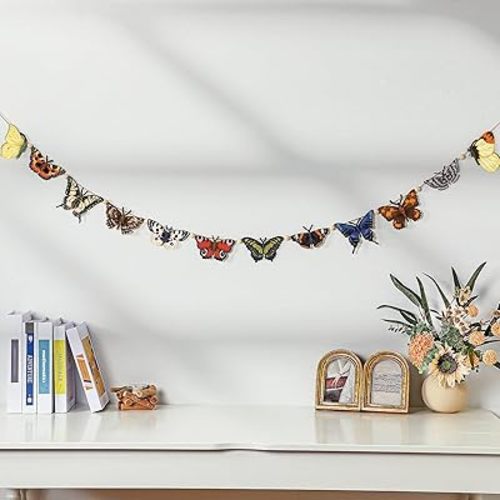 Butterfly Garland Party Decorations Wood Hanging Butterfly Hanging Garland Crafts 8.2 ft Rustic Vintage Retro Spring Ornaments for Crafting Woodland Birthday Party Nursery Room Decor