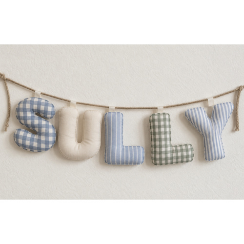 Personalized Baby Boy Name Garland, Fabric Bunting, Gingham Letter Banner, Nursery Wall Decor, Newborn Gift