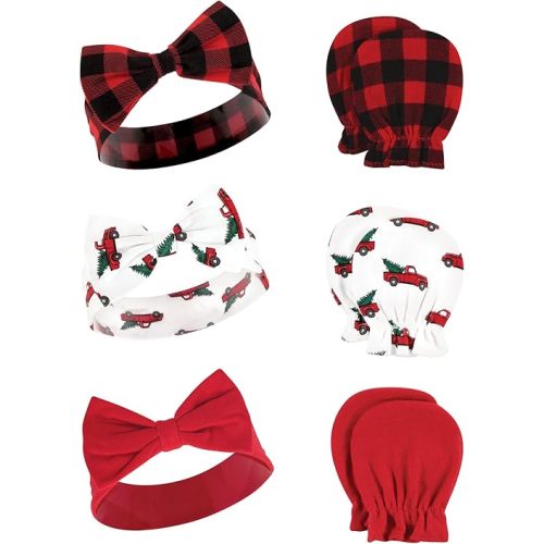 Hudson Baby Baby Girls' Cotton Headband and Scratch Mitten Set