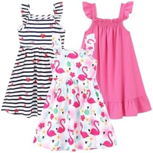 PATPAT Multipack Girl Toddler Dresses Sleeveless Flamingo Striped Toddler Casual Dresses