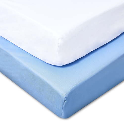 Parent's Choice Cotton Fitted Crib Sheets for Baby Boys, White and Blue, 2-Pack