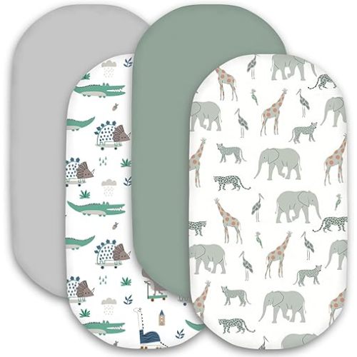 Little Grape Land Bassinet Sheets for Baby Boys Girls 4 Pack, (Safari)