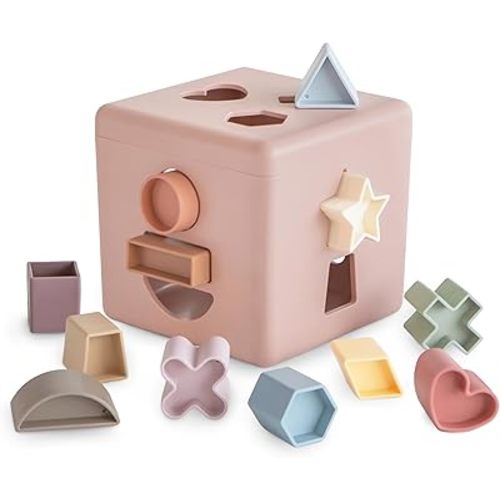 mushie Shape Sorting Box (Petal) | Educational Learning Toy for Toddlers with 12 Shapes | Made in Denmark (10+ Months)