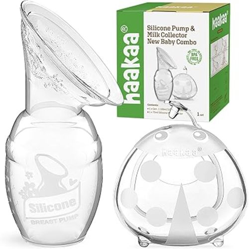 haakaa Manual Breast Pump 4oz/100ml and Ladybug Milk Collector 2.5oz/75ml Combo for Breastfeeding, Made of Food Grade Silicone Healthy Odorless