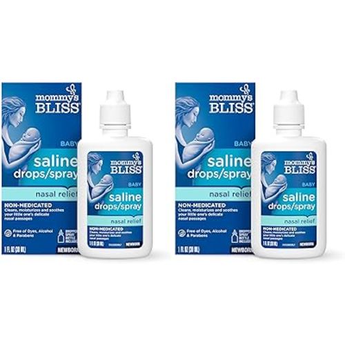 Mommy's Bliss Saline Drops/Spray, Nasal Relief for Newborns & Up, 1 Fl Oz (Pack of 2)
