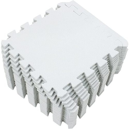 Yostrong® 18 Tiles Interlocking Puzzle Foam Baby Play Mat with Straight Edges for Playing - EVA Babies Crawling Mat | Rubber Floor Work Out Mats for Home Gym. White. YOC-Ab18S18