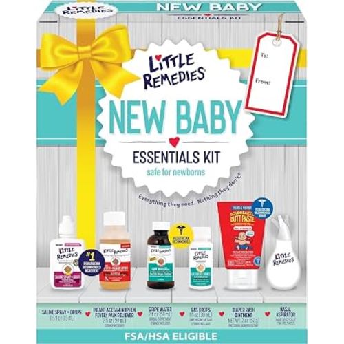 Little Remedies New Baby Essentials Kit with Saline Nasal Spray, Diaper Rash Cream, Gas Relief Drops, Gripe Water, 5 Products Included, White | Baby Care Set, Newborn Essentials, Saline Nasal Spray, Diaper Rash Cream, Gas Relief Drops, Gripe Water, Baby P