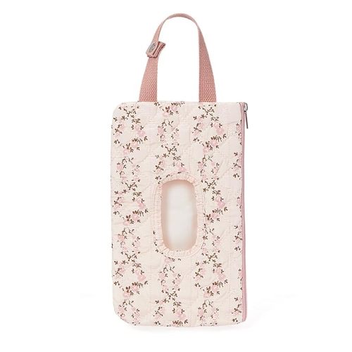 Quilted Baby Wipe Holder Quilted Wipe Pouch Portable Hanging Floral Wet Wipes Bag for Car, Stroller