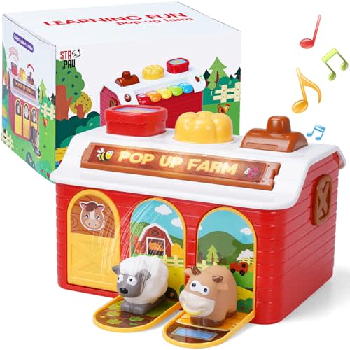 Interactive Pop up Toy with Music & Light, Montessori Cause and Effect Toys for 1 Year Old Boy Girl Toddler, Infant Early Learning Toys with Piano, Gifts for Boys Girls Baby Toy 6-9-12-18 Months