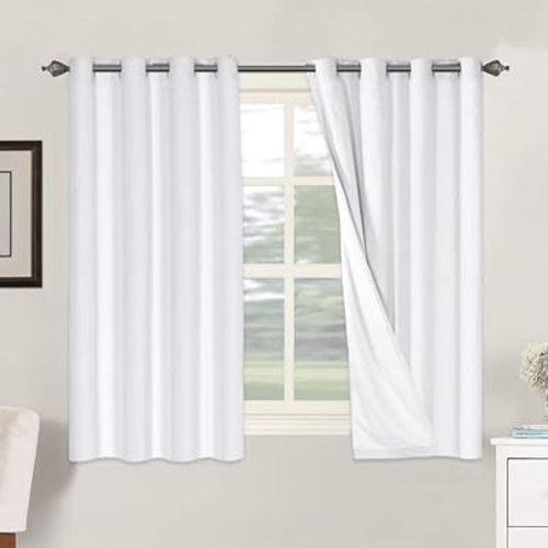 H.VERSAILTEX 100% Blackout Curtains for Bedroom Thermal Insulated Linen Textured Curtains Heat and Full Light Blocking Drapes Living Room Curtains 2 Panel Sets, 52x54 - Inch, Pure White
