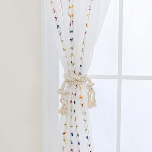 Rainbow Stripe Boho Sheer Curtains for Living Room 84 inch Long Embroidered Window Curtain Drapes for Bedroom Rod Pocket Top 52 x 84 inch 1 Panel