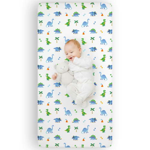 Wildkin Kids 100% Cotton Fitted Crib Sheet for Boys and Girls (Dinosaur Land Blue)
