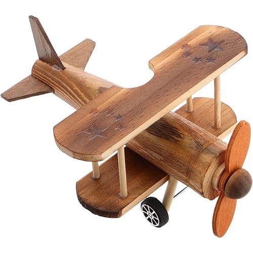 TOYANDONA Vintage Wooden Airplane Model Decoration Retro Biplane Ornament for Home Office Desk Decor Wooden Toy Airplane Unique Antique Aircraft Decor for Boy Girl