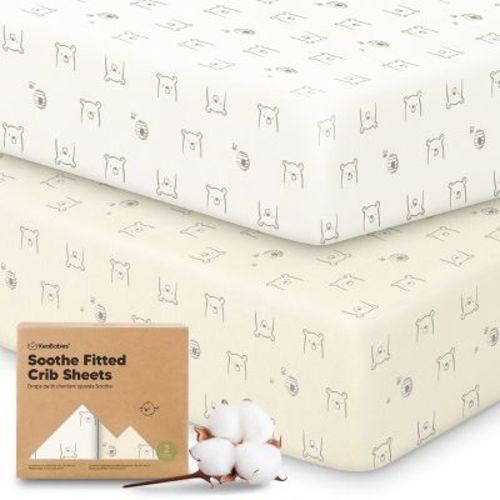 KeaBabies 2pk Soothe Fitted Crib Sheets Neutral, Organic Baby Crib Sheets, Fits 52x28 Standard Nursery Baby Mattress (Bumble Bear)