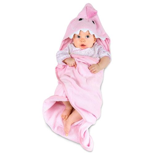 Hooded Baby Shark Towel, Soft 100% Cotton, Perfect for Newborn Through Toddler (Pink)