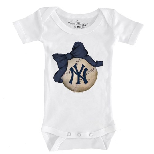 Infant New York Yankees Tiny Turnip White Baseball Bow Bodysuit