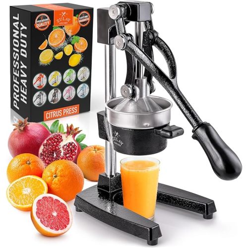 Zulay Kitchen Cast Iron Juicer - Easy-to-Clean Heavy-Duty Manual Juicer, Professional Citrus Juicer - Stainless Steel Lemon Squeezer - Manual Citrus Press & Orange Squeezer - Orange Juicer (Black)