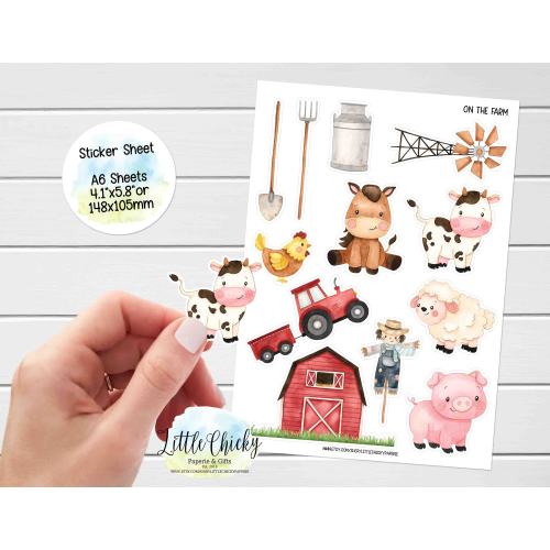 Sticker Sheet - On the Farm Stickers, Planner Stickers, Scrapbook Stickers, Journal Stickers, Journal Stickers, Baby Stickers