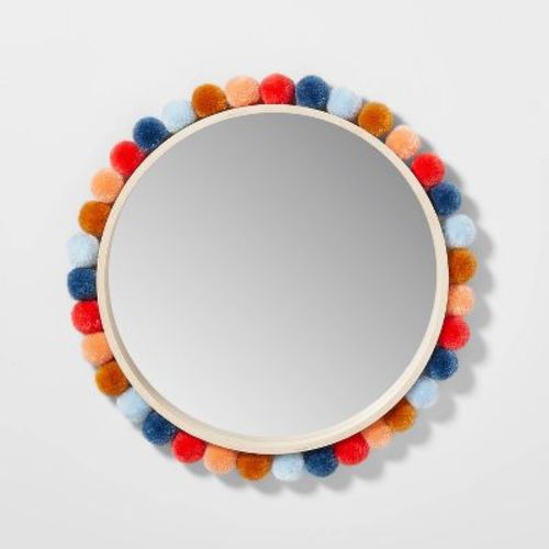 19" Round Colorful Pom-Pom Kids' Mirror - Pillowfort™