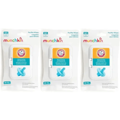 Munchkin Arm & Hammer Pacifier Wipes - Safely Cleans Breast Pump Parts and Feeding Essentials for Baby and Toddler, 3 Pack, 108 Wipes