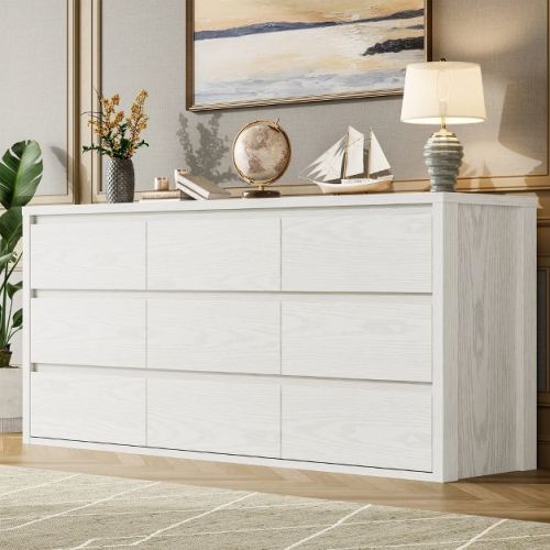 9 Drawer Dresser for Bedroom, Wide Modern Chest of Drawers, Large Wood Dresser Wooden Storage Organizer for Living Room, Hallway,White