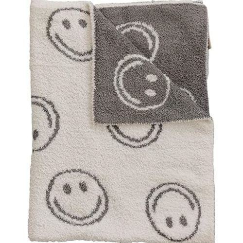 Mebie Baby Charcoal Smiley Plush Baby Blanket 30x40 - Soft, Lightweight, Breathable | Available in Two Sizes