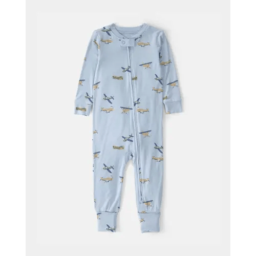 Baby Boy Plane PurelySoft 2-Way Zip 1-Piece Pajama - Blue | Carter's