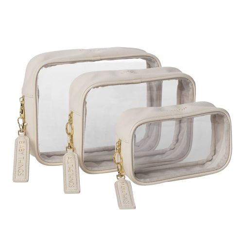Lucky Love Diaper Bag Organizing Pouches | Set of 3 Including Diaper Clutch | Dry Wet Bag (Cream Clear Trio Pouches w/Removable Tags)