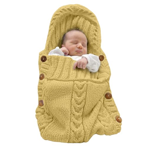 XMWEALTHY Newborn Baby Wrap Swaddle Blanket Knit Wrap Blanket Sack Stroller Wrap for Baby Tumeric 0-6 Month