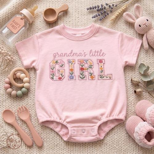 EMBROIDERED Grandma's Little Girl Romper, Flower Baby Bodysuit, Girl Toddler Shirt, Gift From Grandma, New Grandma Gift, Baby Girl Reveal