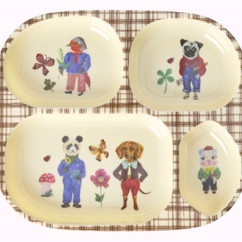 Melamine Baby Dinner Set in Gift Box | Nathalie Lété Print – Brown (4 pcs)
