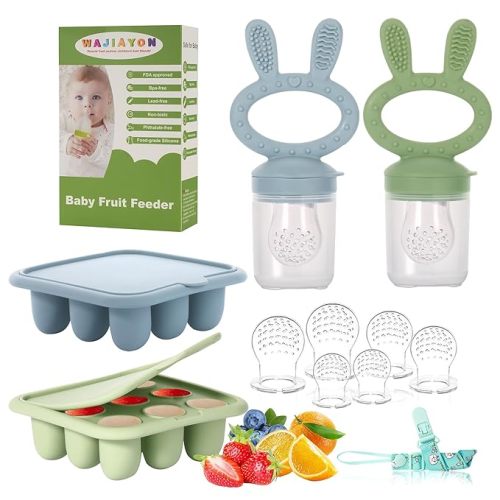 WAJIAYON Easter Bunny Baby Breastmilk Popsicle Molds & Baby Fruit Feeder,Infant Food Freezer Tray Storage Containers, Silicone Teething Pacifier Feeder and Teether for Babies,Silicone Feeder