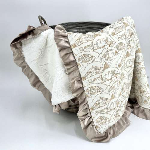 Hobbit Baby Blanket Minky Fabric Satin Ruffle Throw Soft Fantasy Bedding Middle Earth Nursery Decor Tolkien Inspired Personalized Gift Lotr