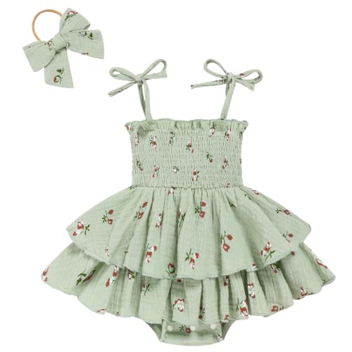 TITKKOP Baby Girl Summer Outfits Infant Double Romper - Sleeveless Bodysuit & Cake Smash Outfit