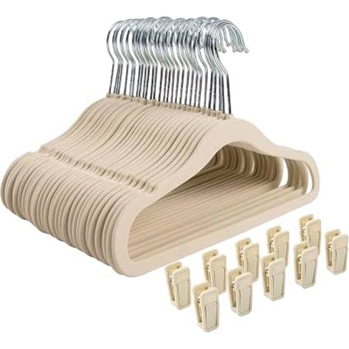 Amazon.com: Finnhomy Non-Slip Clothes Hanger for Baby and Kids 30-Pack Velvet Hangers with 10 Finger Clips,Beige