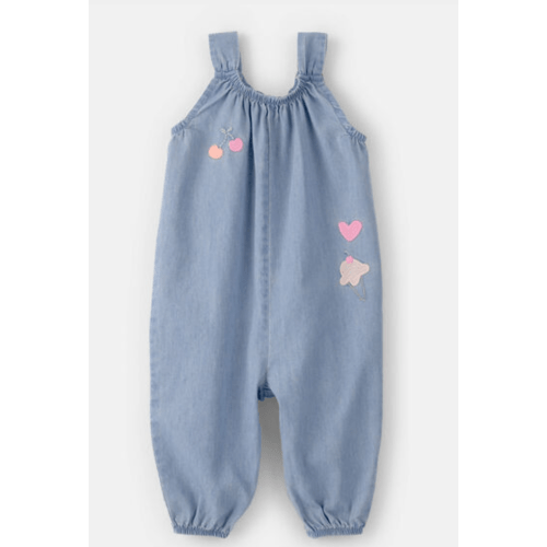Baby Girl Embroidered Chambray Sleeveless Jumpsuit - Blue | Carter's