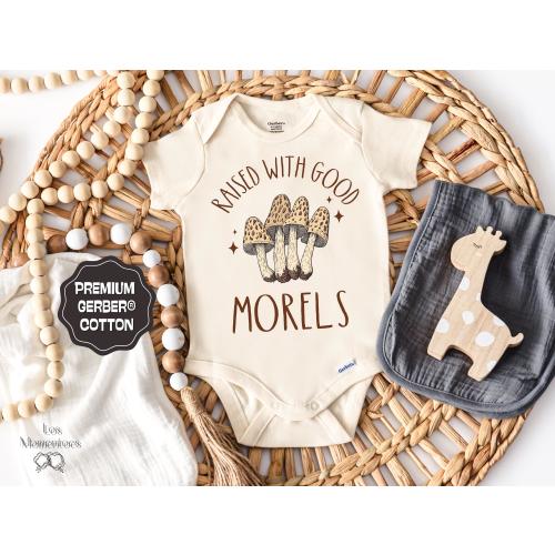 Mushroom Baby Onesie® Funny Fungi Infant Bodysuit Raised With Good Morels Outfit Forestcore Baby Shower Gift Cute Woodland Baby Shirt