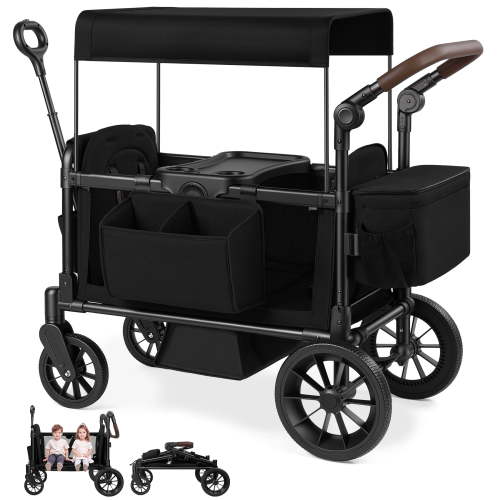 Vomeast Wagon Stroller with Tray,2-Seater Wagon for Kid,Side Entry,Black