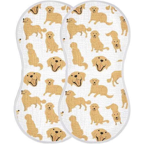 YYZZH Golden Retriever Dog Muslin Burp Cloths for Baby 2 Pack Soft 100% Cotton Baby Washcloths Bibs for Boy Girl