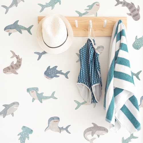 Shark Wall Decals - Removable, Reusable Wall Stickers - Sea Life Nursery Decor, Kids Room Ocean Animal Wall Art, Beach Nursery Decor