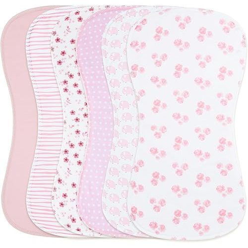 Baby Burp Cloths Large Size 3-Layers Thicken 100% Cotton Super Absorbent and Soft Baby Spit Up Burping Rags Baby Burp Cloth Set for Girls 6 Pack