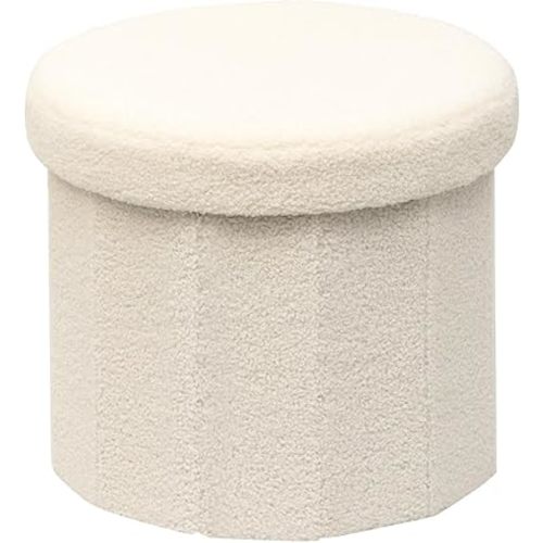 B FSOBEIIALEO Storage Ottoman Cube, Round Ottomans with Storage Foot Stool Footrest for Lving Room, Boucle Ottoman Seat for Dorm Room,Faux Teddy Fur, Cream White 15"x15"x15"