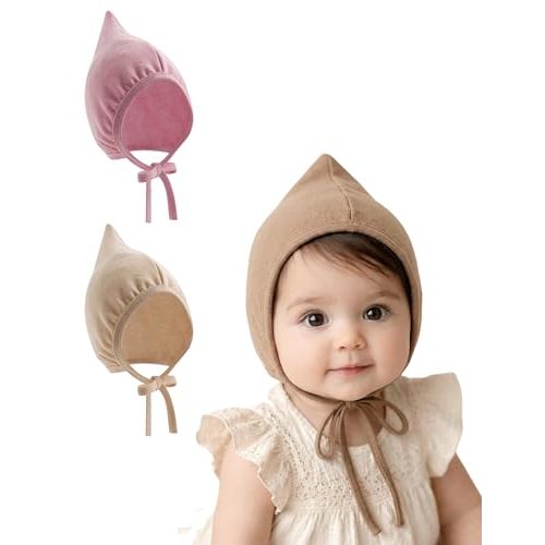 Bidadary Newborn Baby Bonnet Hat 0-12 Months Cotton Infant Hospital Hat Baby Sleep Hat Chin Strap Beanie for Spring Summer