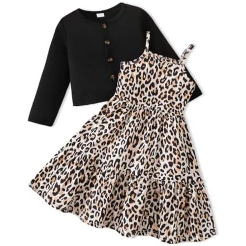 Girl Dresses Straps Flower Dress Fall Cardigan 2 Piece Outfits